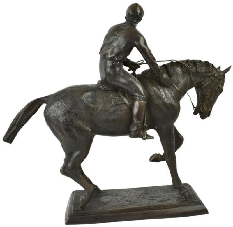 Casa Padrino Luxus Deko Skulptur Jockey auf Pferd Bronze 58 x 19 x H. 53 cm - Bronze Deko Skulptur - Bronze Deko Figur - Schreibtisch Deko - Wohnzimmer Deko - Luxus Qualität