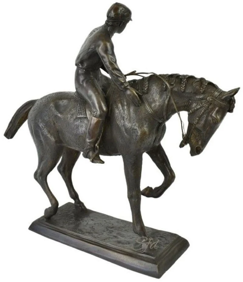 Casa Padrino Luxus Deko Skulptur Jockey auf Pferd Bronze 58 x 19 x H. 53 cm - Bronze Deko Skulptur - Bronze Deko Figur - Schreibtisch Deko - Wohnzimmer Deko - Luxus Qualität