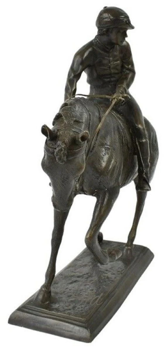 Casa Padrino Luxus Deko Skulptur Jockey auf Pferd Bronze 58 x 19 x H. 53 cm - Bronze Deko Skulptur - Bronze Deko Figur - Schreibtisch Deko - Wohnzimmer Deko - Luxus Qualität
