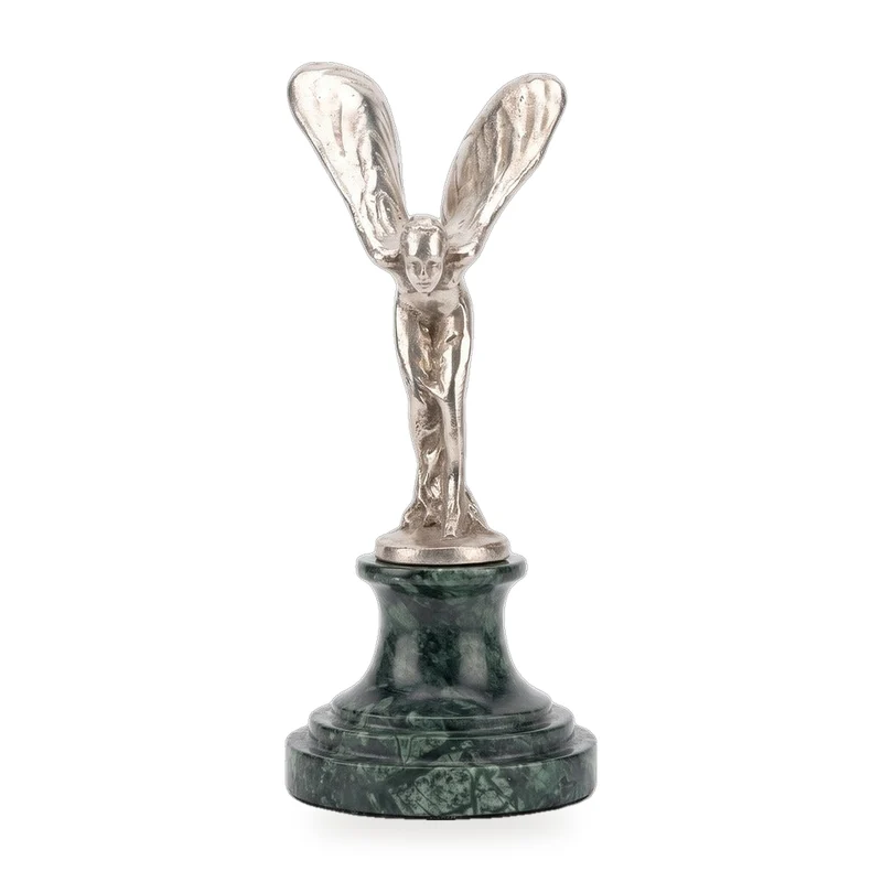 Casa Padrino Luxus Briefbeschwerer Skulptur Frau mit Flügeln Silber / Grün 7 x 8 x H. 16 cm - Elegante Bronze Figur mit Marmorsockel - Schreibtisch Deko - Luxus Deko - Deko Accessoires