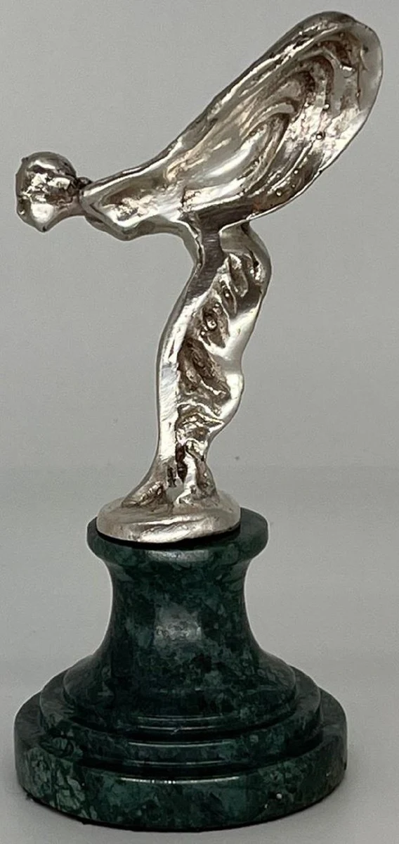 Casa Padrino Luxus Briefbeschwerer Skulptur Frau mit Flügeln Silber / Grün 7 x 8 x H. 16 cm - Elegante Bronze Figur mit Marmorsockel - Schreibtisch Deko - Luxus Deko - Deko Accessoires