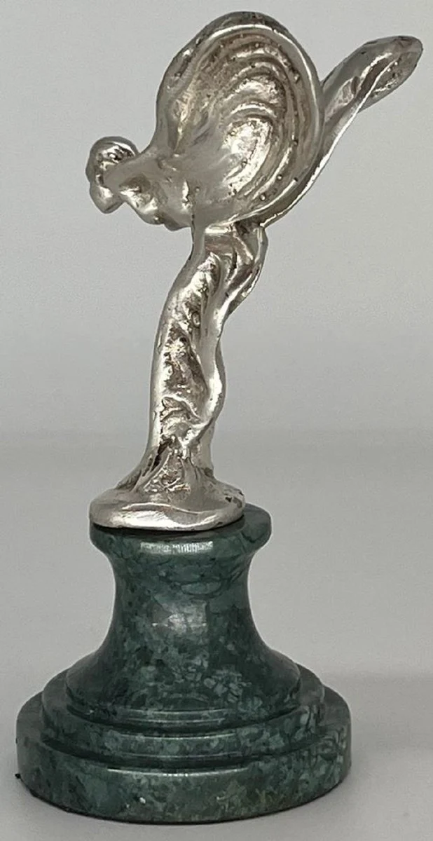 Casa Padrino Luxus Briefbeschwerer Skulptur Frau mit Flügeln Silber / Grün 7 x 8 x H. 16 cm - Elegante Bronze Figur mit Marmorsockel - Schreibtisch Deko - Luxus Deko - Deko Accessoires