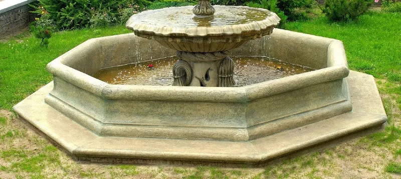 Casa Padrino Barock Springbrunnen Umrandung Antik Grau Ø 350 x H. 35 cm - Prunkvolle Gartenbrunnen Umrandung - Brunnen Umrandung - Prunkvolle Gartendeko im Barockstil