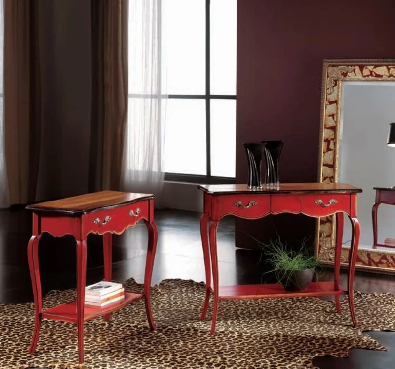 Casa Padrino Luxus Barock Konsole Antik Rot / Braun / Silber - Handgefertigter Konsolentisch mit Schublade - Luxus Wohnzimmer Möbel im Barockstil - Barock Möbel - Luxus Qualität - Made in Italy