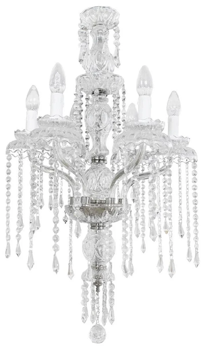 Casa Padrino Luxus Barock Kristall Kronleuchter Silber Ø 45 cm - Prunkvoller Wohnzimmer Kronleuchter im Barockstil - Hotel Kronleuchter - Barock Kristall Leuchten - Barock Interior