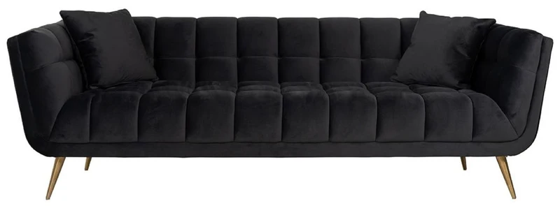 Casa Padrino Luxus Samt Sofa Anthrazit / Gold 230 x 91 x H. 75 cm - Wohnzimmer Sofa - Wohnzimmer Möbel - Luxus Möbel - Wohnzimmer Einrichtung - Luxus Einrichtung - Luxus Qualität