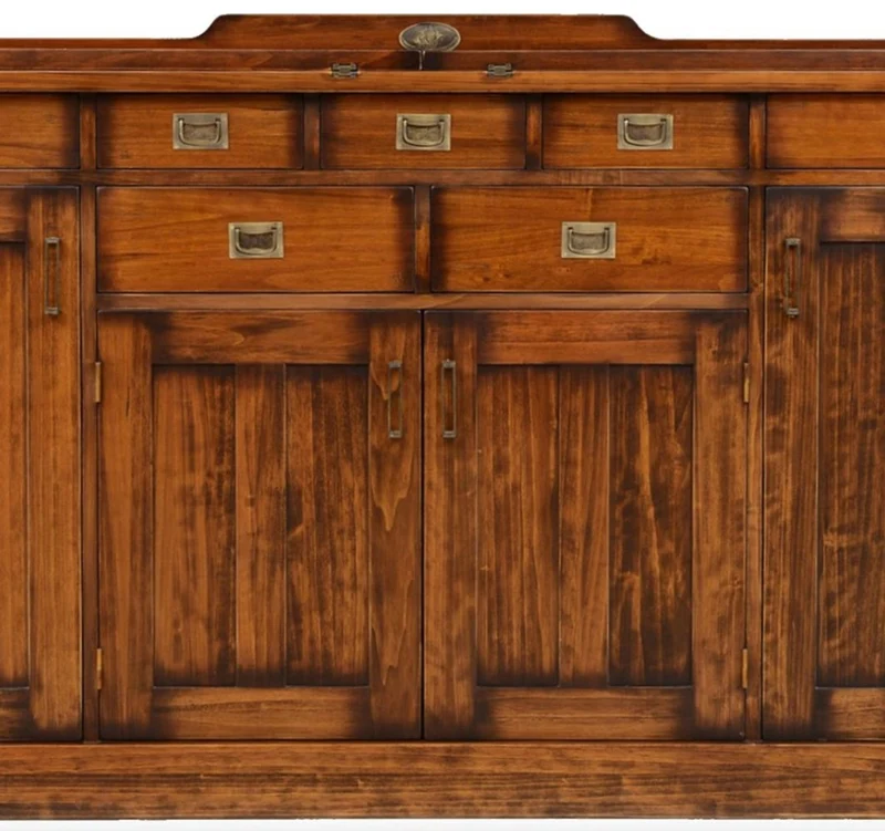 Casa Padrino Luxus Vintage Stil Sideboard mit 4 Türen und 7 Schubladen Braun 184 x 46 x H. 107,5 cm - Massivholz Schrank - Vintage Stil Möbel - Luxus Möbel - Massivholz Möbel