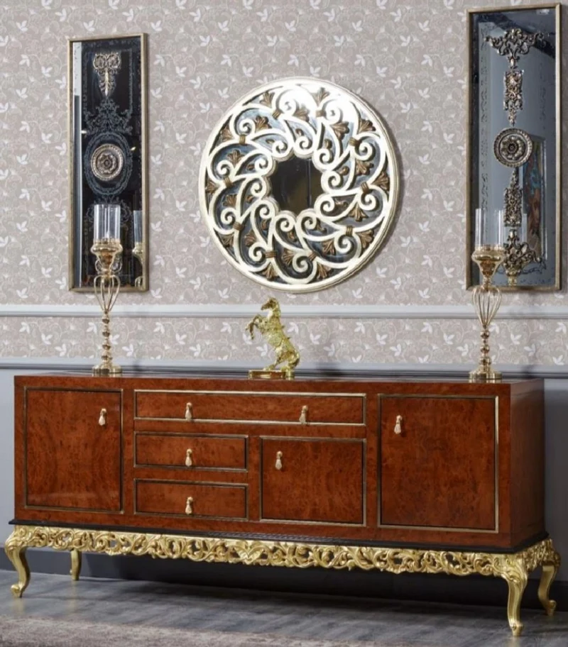 Casa Padrino Luxus Barock Sideboard Braun / Schwarz / Gold - Prunkvoller Massivholz Schrank mit 3 Türen und 3 Schubladen - Luxus Möbel im Barockstil - Barock Möbel - Edel & Prunkvoll
