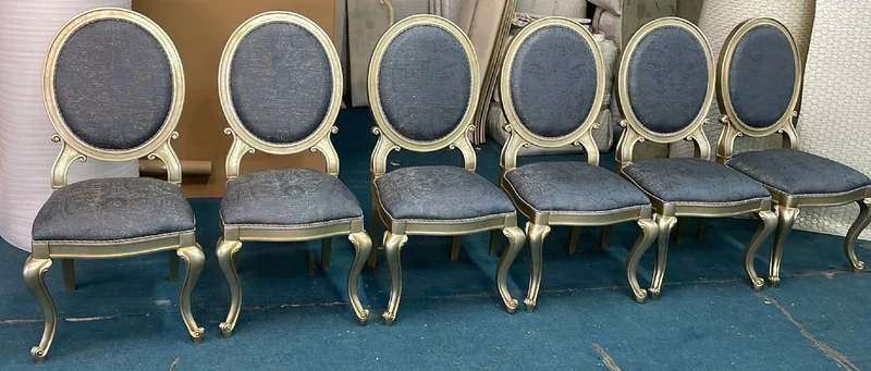 Casa Padrino Luxus Barock Esszimmerstuhl 6er Set Blau / Silber / Gold - Prunkvolle Esszimmerstühle im Barockstil - Barock Esszimmer Möbel - Luxus Esszimmer Möbel im Barockstil