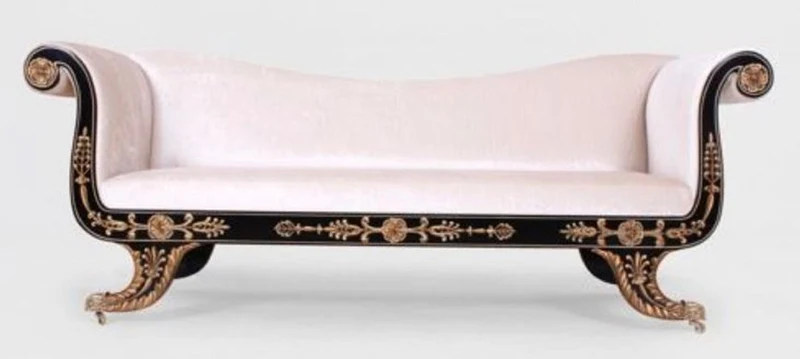 Casa Padrino Luxus Barock Sofa Weiß / Schwarz / Gold - Prunkvolles Wohnzimmer Sofa mit Rollen - Barockstil Wohnzimmer Möbel - Luxus Möbel im Barockstil - Barock Wohnzimmer Einrichtung