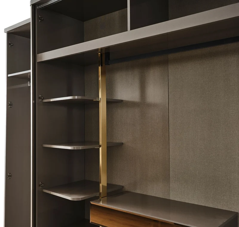 Casa Padrino Luxus Art Deco Schlafzimmerschrank Grau / Gold 280 x 60 x H. 229 cm - Verspiegelter Kleiderschrank mit 4 Türen - Schlafzimmer Möbel - Art Deco Möbel - Luxus Möbel - Luxus Einrichtung