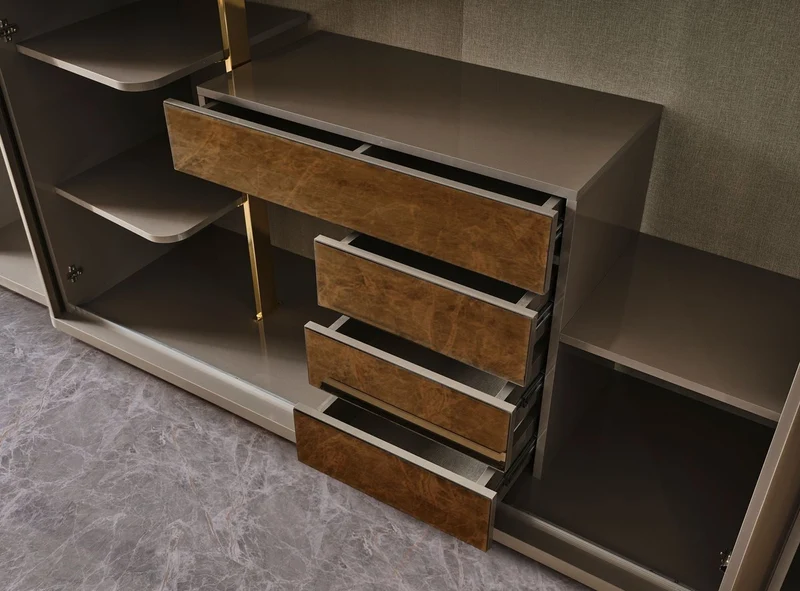 Casa Padrino Luxus Art Deco Schlafzimmerschrank Grau / Gold 280 x 60 x H. 229 cm - Verspiegelter Kleiderschrank mit 4 Türen - Schlafzimmer Möbel - Art Deco Möbel - Luxus Möbel - Luxus Einrichtung