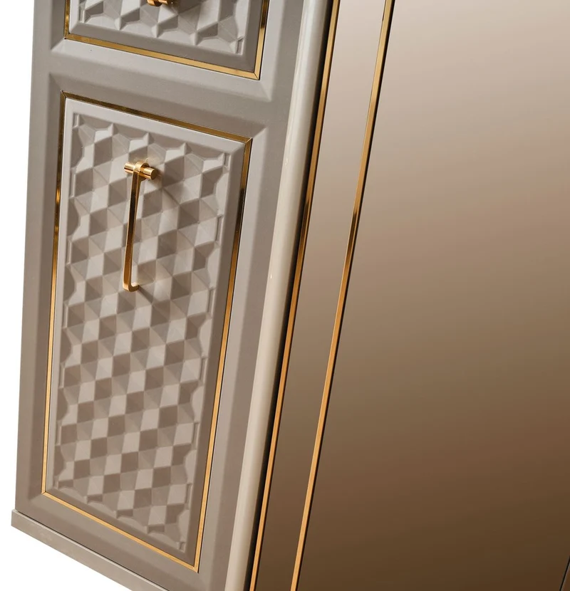 Casa Padrino Luxus Art Deco Schlafzimmerschrank Grau / Gold 280 x 60 x H. 229 cm - Verspiegelter Kleiderschrank mit 4 Türen - Schlafzimmer Möbel - Art Deco Möbel - Luxus Möbel - Luxus Einrichtung