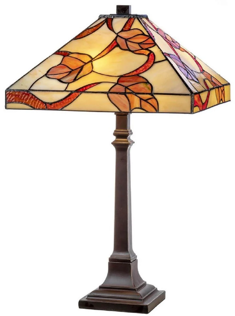 Casa Padrino Luxus Tiffany Tischleuchte Mehrfarbig 36 x 36 x H. 64 cm - Tiffany Schreibtischleuchte - Wohnzimmer Deko Leuchte - Scheibtisch Deko Leuchte - Luxus Tiffany Leuchten