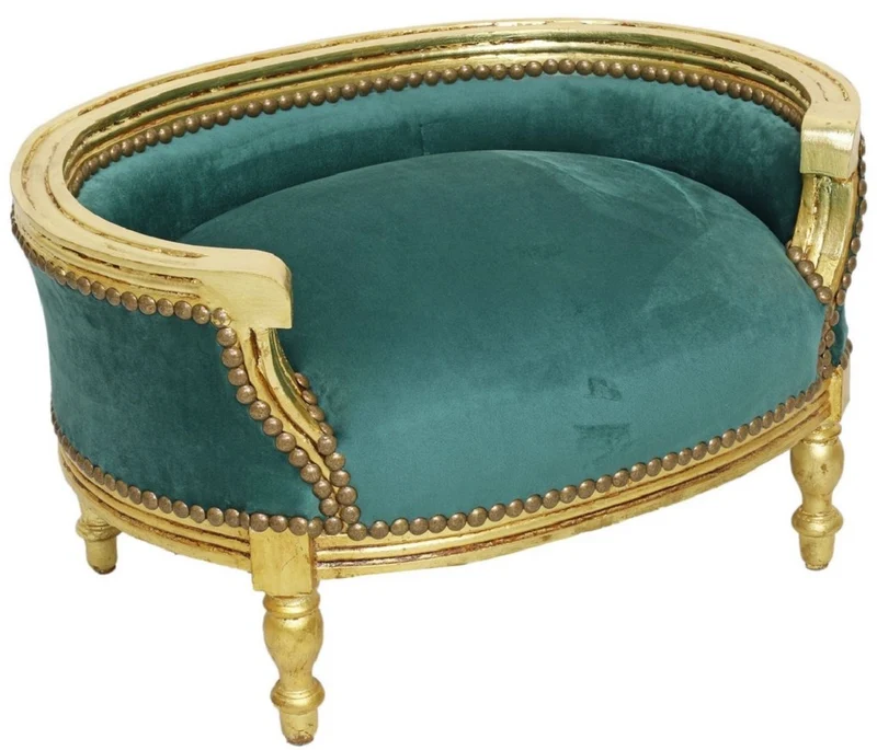 Casa Padrino Barock Hundebett & Katzenbett Grün / Antik Gold - Handgefertigtes Hunde & Katzen Sofa im Barockstil - Barock Hunde & Katzen Möbel - Barock Tiermöbel