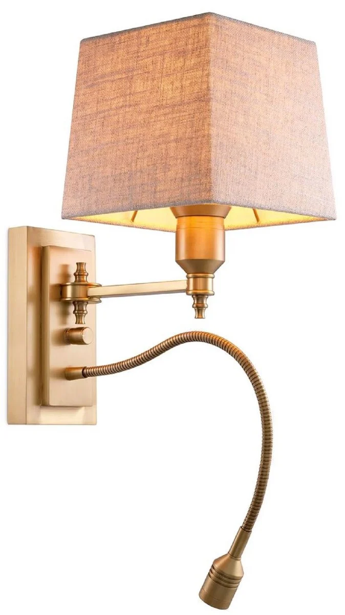 Casa Padrino Luxus Wandleuchte Antik Messing 14 x 25 x H. 30,5 cm - Wandlampe mit schwenbarer LED Leseleuchte - Hotel Leuchten - Luxus Leuchten - Luxus Wandleuchten - Luxus Qualität
