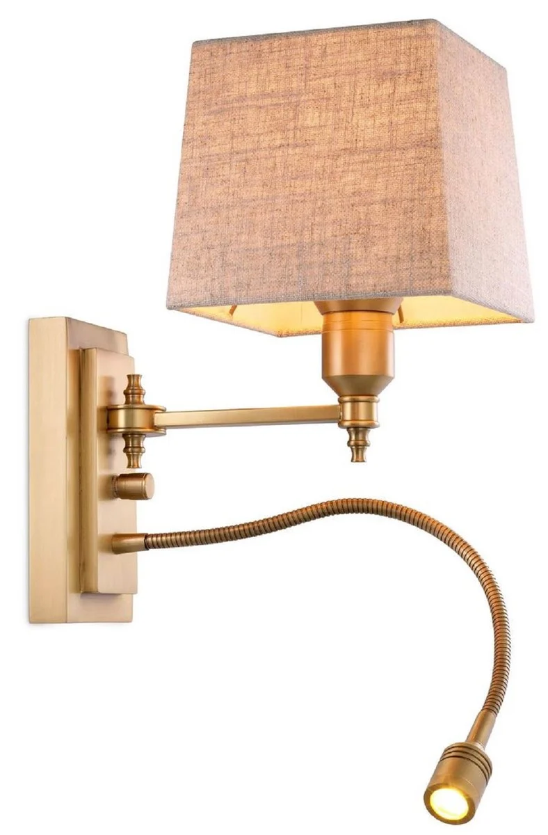 Casa Padrino Luxus Wandleuchte Antik Messing 14 x 25 x H. 30,5 cm - Wandlampe mit schwenbarer LED Leseleuchte - Hotel Leuchten - Luxus Leuchten - Luxus Wandleuchten - Luxus Qualität