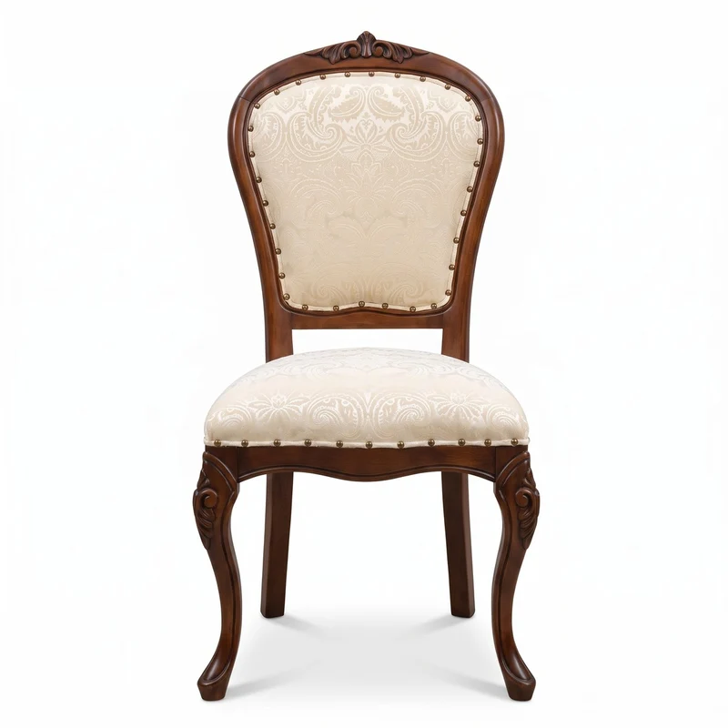 Casa Padrino Luxus Barock Esszimmerstuhl Cremefarben / Braun - Handgefertigter Massivholz Stuhl mit elegantem Muster - Barockstil Küchenstuhl - Barock Esszimmer Möbel - Edel & Prunkvoll