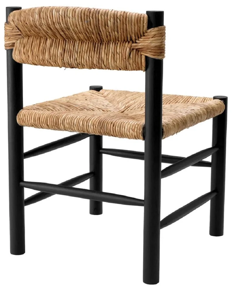 Casa Padrino Luxus Esszimmer Stuhl Schwarz / Naturfarben 54 x 62,5 x H. 80,5 cm - Massivholz Küchen Stuhl - Esszimmer Möbel - Luxus Möbel - Esszimmer Einrichtung - Luxus Einrichtung