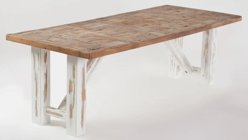 Casa Padrino Landhausstil Esstisch Naturfarben / Weiß - Verschiedene Größen - Rechteckiger Rustikaler Massivholz Küchentisch - Rustikale Esszimmer Möbel - Landhausstil Esszimmer Möbel
