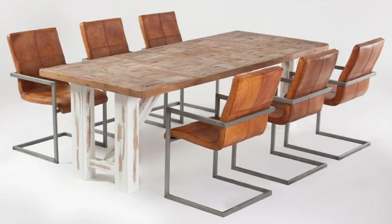 Casa Padrino Landhausstil Esstisch Naturfarben / Weiß - Verschiedene Größen - Rechteckiger Rustikaler Massivholz Küchentisch - Rustikale Esszimmer Möbel - Landhausstil Esszimmer Möbel