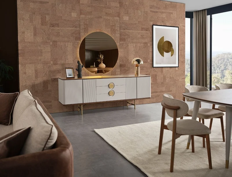 Casa Padrino Luxus Sideboard Hellgrau / Braun / Messing 220 x 50 x H. 80 cm - Massivholz Schrank mit 4 Türen und 3 Schubladen - Massivholz Möbel - Luxus Möbel - Luxus Einrichtung