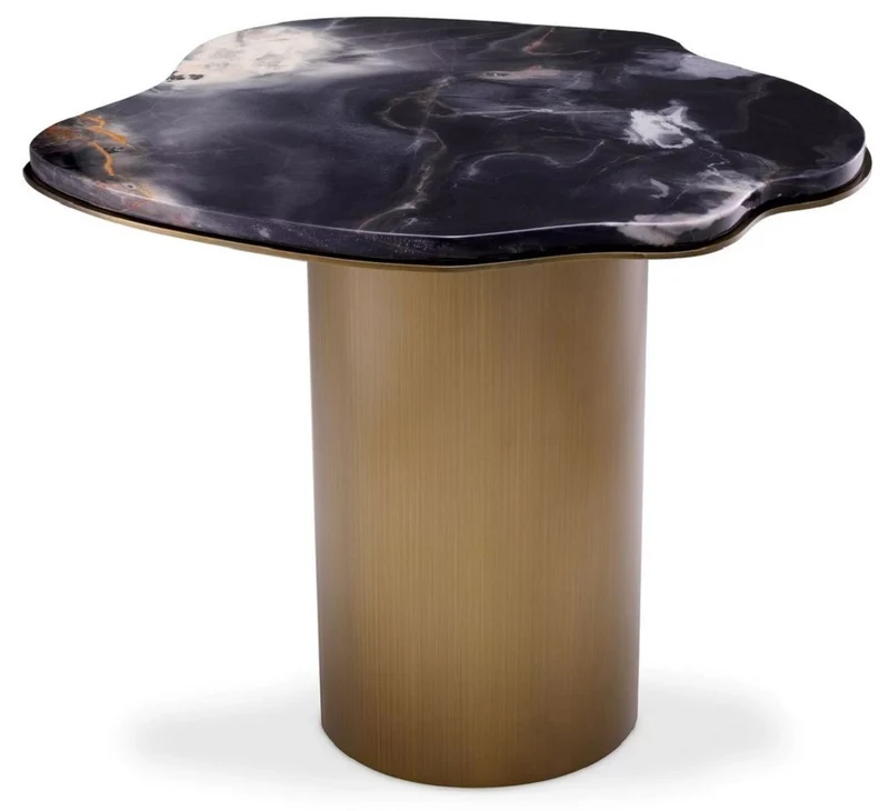 Casa Padrino Luxus Beistelltisch Schwarz / Messing 58,5 x 60,5 x H. 51 cm - Edelstahl Tisch mit Marmorplatte - Wohnzimmer Möbel - Luxus Möbel - Wohnzimmer Einrichtung - Luxus Qualität