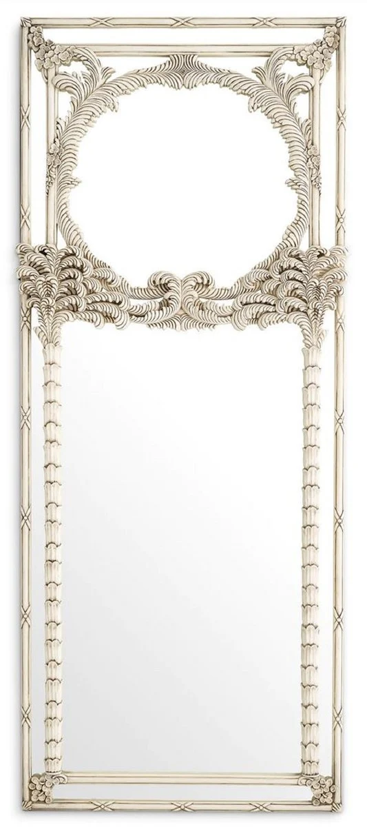 Casa Padrino Luxus Mahagoni Wandspiegel Antik Weiß 95 x 9,5 x H. 229,5 cm - Rechteckiger Garderoben Spiegel - Wohnzimmer Spiegel - Garderoben Möbel - Wohnzimmer Möbel - Luxus Möbel