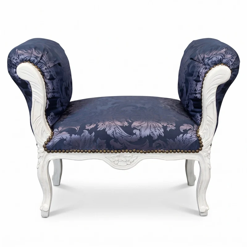 Casa Padrino Barock Schemel Lila Muster / Weiß - Handgefertigter Antik Stil Hocker - Barockstil Hocker - Wohnzimmer Möbel im Barockstil - Barockstil Möbel - Barock Möbel - Barock Einrichtung