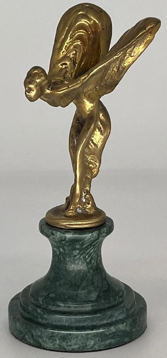 Casa Padrino Luxus Briefbeschwerer Skulptur Frau mit Flügeln Gold / Grün 7 x 8 x H. 16 cm - Elegante Bronze Figur mit Marmorsockel - Schreibtisch Deko - Luxus Deko - Deko Accessoires