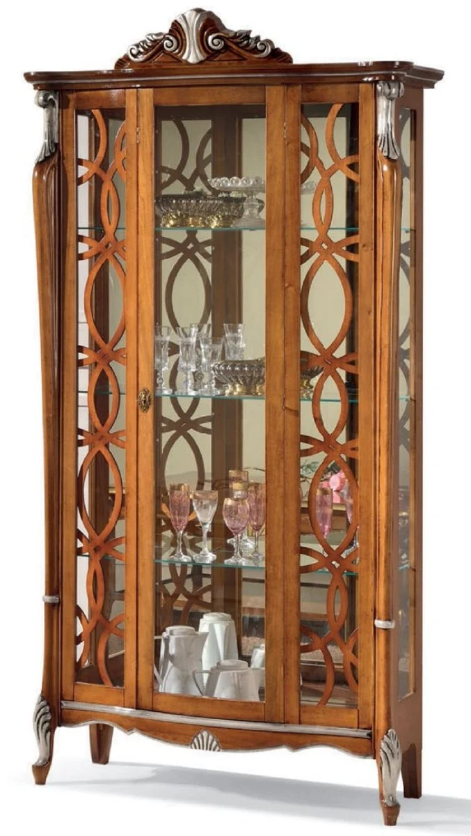 Casa Padrino Luxus Barock Vitrine Braun / Silber - Handgefertigter italienischer Barockstil Vitrinenschrank - Barockstil Möbel - Italienische Barock Möbel - Luxus Qualität - Made in Italy