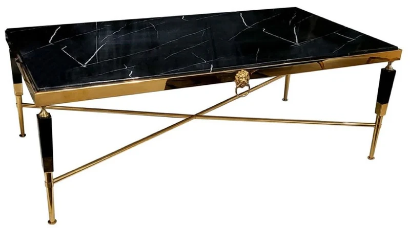 Casa Padrino Luxus Couchtisch Schwarz / Gold 130 x 70 x H. 45 cm - Wohnzimmertisch mit Kunstmarmor Tischplatte - Luxus Wohnzimmer Möbel - Hotel Möbel - Luxus Einrichtung - Hotel Einrichtung