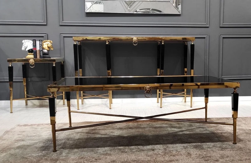 Casa Padrino Luxus Couchtisch Schwarz / Gold 130 x 70 x H. 45 cm - Wohnzimmertisch mit Kunstmarmor Tischplatte - Luxus Wohnzimmer Möbel - Hotel Möbel - Luxus Einrichtung - Hotel Einrichtung