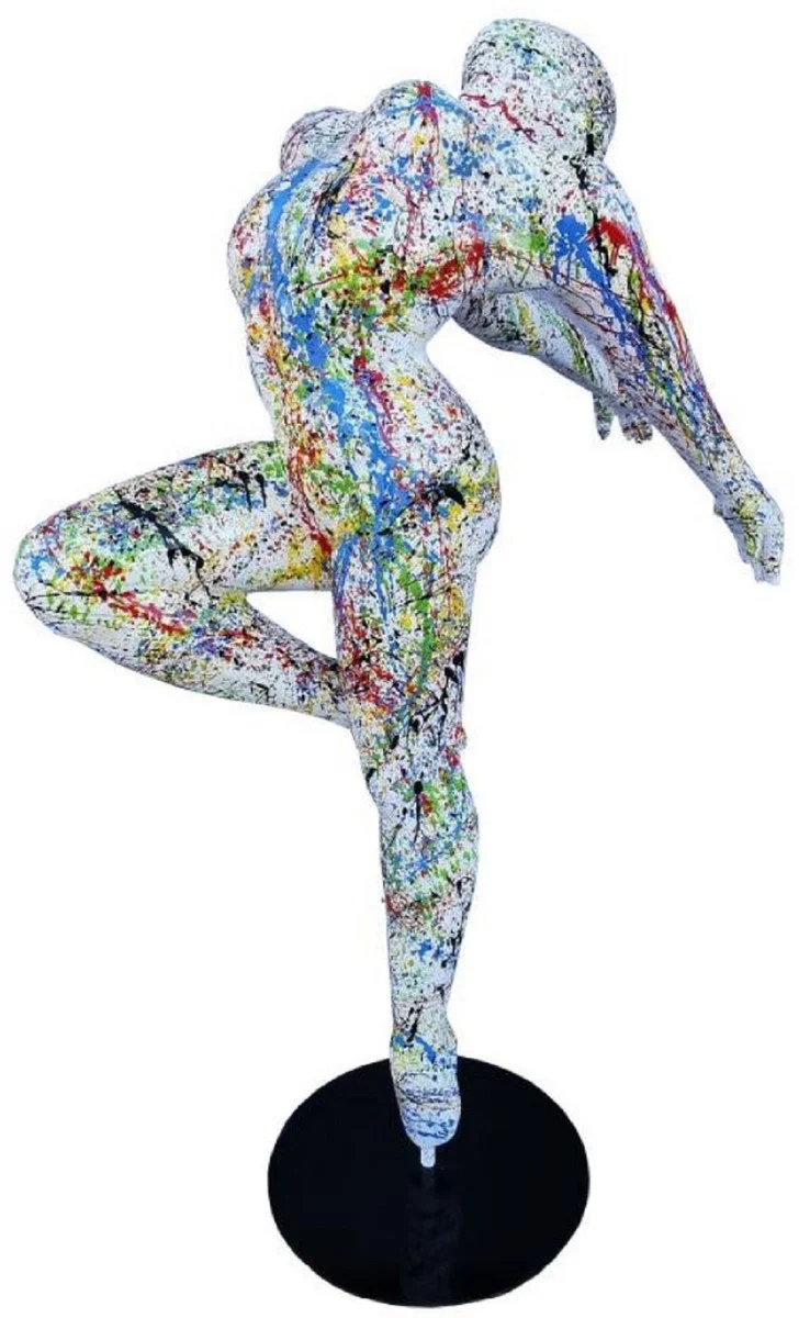 Casa Padrino Luxus Deko Skulptur Ballerina Tänzerin Weiß / Mehrfarbig / Schwarz 120 x 60 x H. 165 cm - Lebensgroße Deko Figur - XXL Deko Skulptur - XXL Deko Figur - Wohnzimmer & Garten Deko