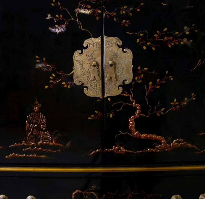 Casa Padrino Luxus Barock Schrank mit 11 Schubladen Schwarz / Gold - Wohnzimmer Schrank im chinesischen Stil - Büroschrank - Luxus Möbel im Barockstil - Barock Möbel - Barock Einrichtung