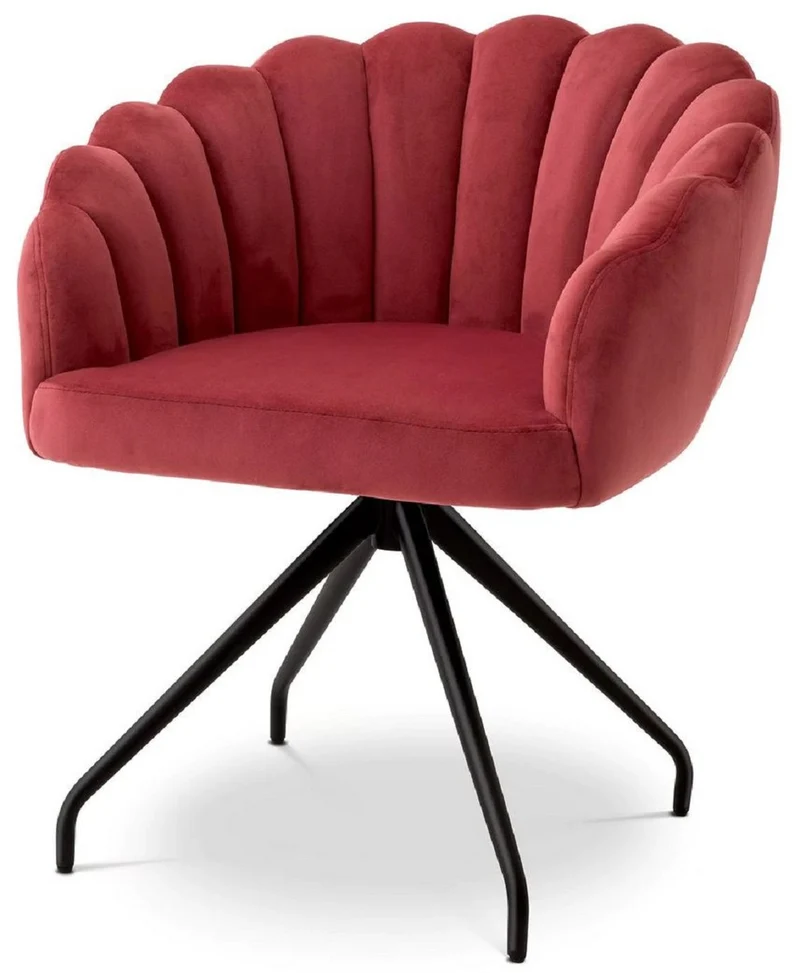 Casa Padrino Luxus Esszimmerstuhl Rot / Schwarz 65,5 x 64 x H. 78,5 cm - Drehstuhl mit edlem Samtsoff - Esszimmer Möbel - Luxus Möbel - Luxus Einrichtung - Esszimmer Einrichtung