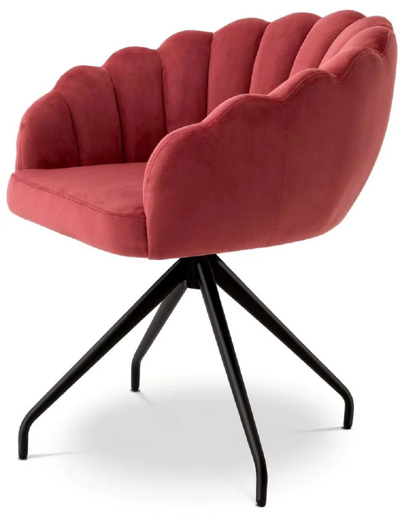 Casa Padrino Luxus Esszimmerstuhl Rot / Schwarz 65,5 x 64 x H. 78,5 cm - Drehstuhl mit edlem Samtsoff - Esszimmer Möbel - Luxus Möbel - Luxus Einrichtung - Esszimmer Einrichtung