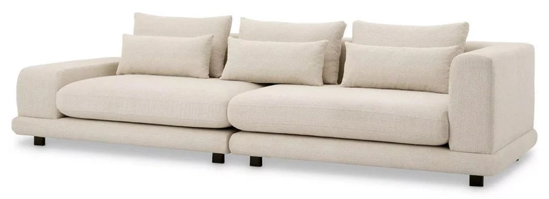 Casa Padrino Luxus Sofa Beige / Schwarz 285 x 106 x H. 66 cm - Wohnzimmer Sofa mit Kissen - Wohnzimmer Möbel - Luxus Möbel - Wohnzimmer Einrichtung - Luxus Einrichtung - Luxus Qualität