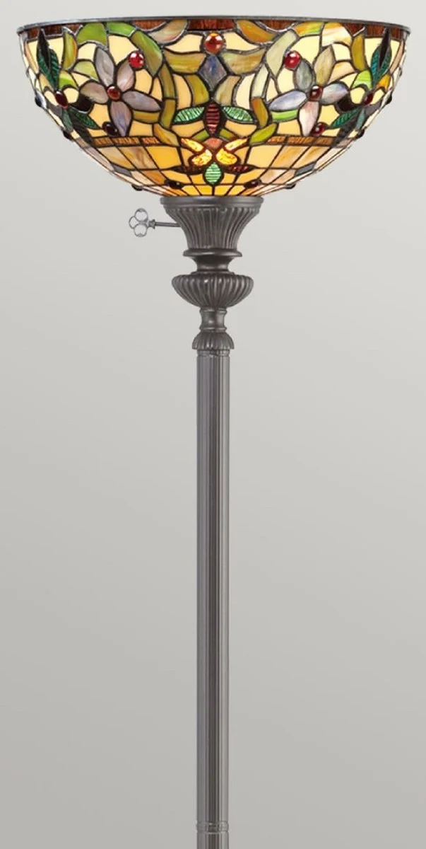 Casa Padrino Luxus Tiffany Stehleuchte Mehrfarbig / Vintage Bronze Ø 36 x H. 178 cm - Tiffany Stehlampe - Tiffany Leuchten - Tiffany Stehleuchten - Wohnzimmer Stehleuchten - Büro Stehleuchten
