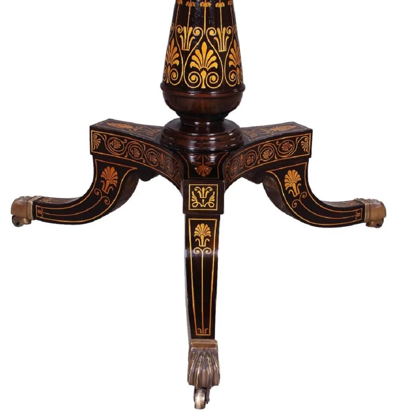 Casa Padrino Luxus Barock Esstisch Braun / Schwarz / Gold - Runder Massivholz Esszimmertisch im Barockstil - Barock Esszimmer Möbel - Luxus Esszimmer Möbel im Barockstil - Edel & Prunkvoll