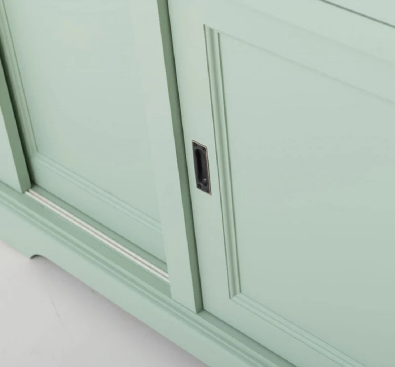 Casa Padrino Landhausstil Esszimmerschrank Mintgrün / Weiß 280 x 55 x H. 225 cm - Massivholz Küchenschrank - Esszimmer Möbel im Landhausstil - Landhausstil Esszimmer Einrichtung