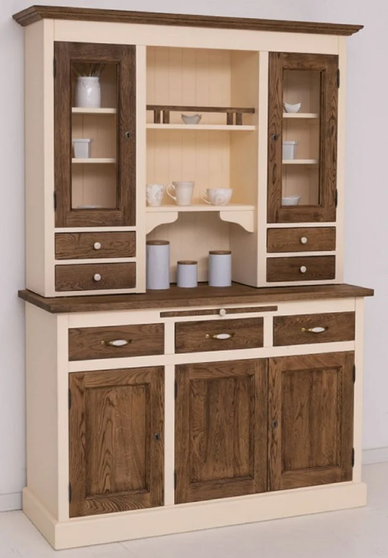 Casa Padrino Landhausstil Esszimmerschrank Creme / Dunkelbraun 137 x 50 x H. 197 cm - Massivholz Küchenschrank - Esszimmer Möbel im Landhausstil - Landhausstil Esszimmer Einrichtung