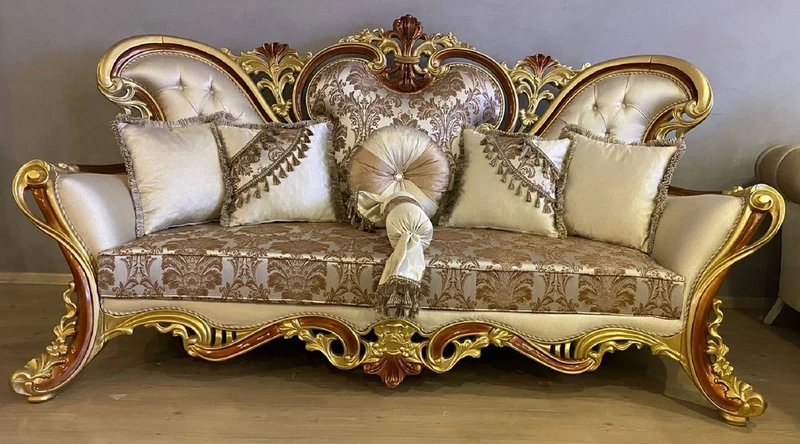 Casa Padrino Luxus Barock Sofa Creme / Silber / Braun / Gold / Braun - Prunkvolles Wohnzimmer Sofa - Barockstil Wohnzimmer Möbel - Luxus Möbel im Barockstil - Prunkvolle Barock Möbel