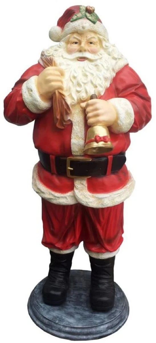 Casa Padrino Luxus Deko Skulptur Weihnachtsmann mit Glocke Rot / Mehrfarbig H. 185 cm - Lebengroße Weihnachts Deko Figur - XXL Deko Skulptur - XXL Deko Figur - XXL Weihnachts Skulptur