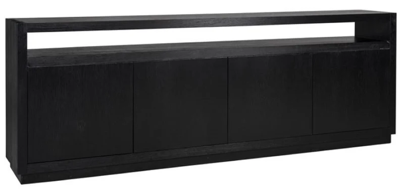 Casa Padrino Luxus Sideboard Schwarz 240 x 40 x H. 85 cm - Massivholz Schrank mit 4 Türen - Wohnzimmer Möbel - Wohnzimmer Einrichtung - Luxus Möbel - Luxus Einrichtung