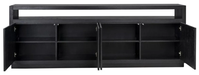 Casa Padrino Luxus Sideboard Schwarz 240 x 40 x H. 85 cm - Massivholz Schrank mit 4 Türen - Wohnzimmer Möbel - Wohnzimmer Einrichtung - Luxus Möbel - Luxus Einrichtung