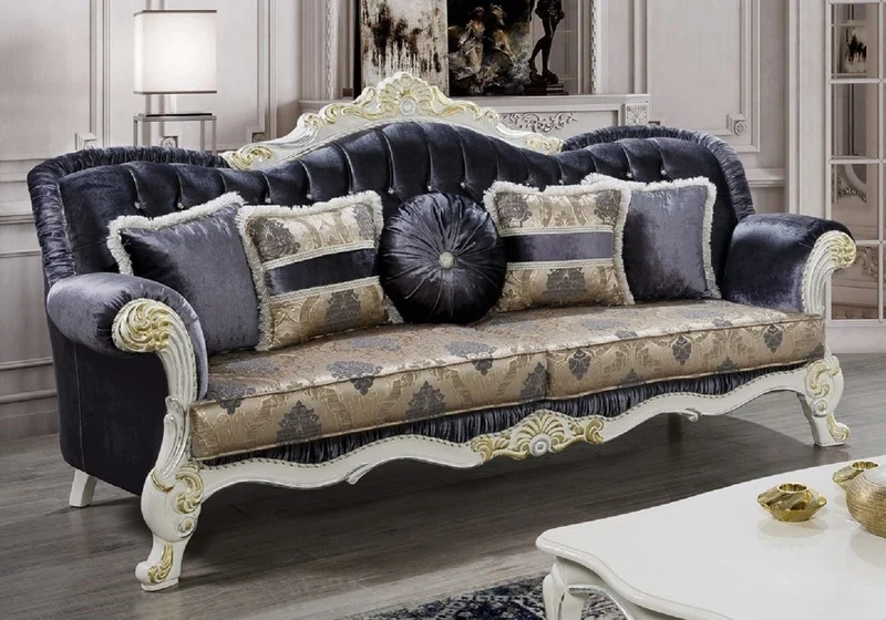 Casa Padrino Luxus Barock Sofa Lila / Mehrfarbig / Weiß / Gold - Prunkvolles Massivholz Wohnzimmer Couch mit Glitzersteinen und elegantem Muster - Barock Wohnzimmer Möbel