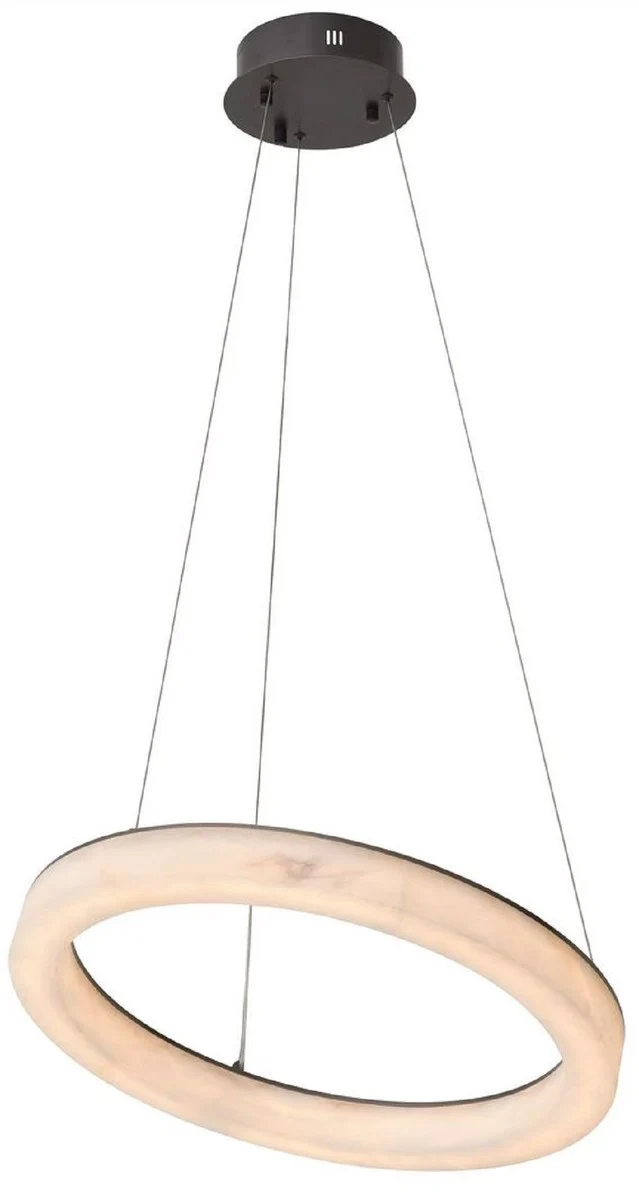 Casa Padrino Luxus LED Kronleuchter Alabaster / Bronze Ø 60 x H. 5,5 cm - Runder Wohnzimmer Kronleuchter mit Alabaster Lampenschirm - Luxus Möbel - Luxus Interior - Luxus LED Leuchten