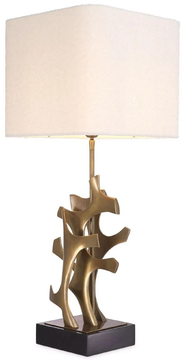 Casa Padrino Luxus Tischleuchte Vintage Messing / Schwarz / Creme 35 x 35 x H. 85,5 cm - Schreibtischleuchte mit quadratischem Lampenschirm - Luxus Tischleuchten - Luxus Schreibtischleuchten