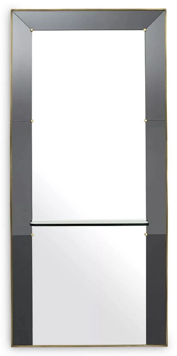 Casa Padrino Luxus Wandspiegel Grau / Antik Messing 100 x H. 217 cm - Rechteckiger Garderoben Spiegel mit Glasregal - Badezimmer Spiegel - Garderoben Möbel - Badezimmer Möbel - Luxus Möbel